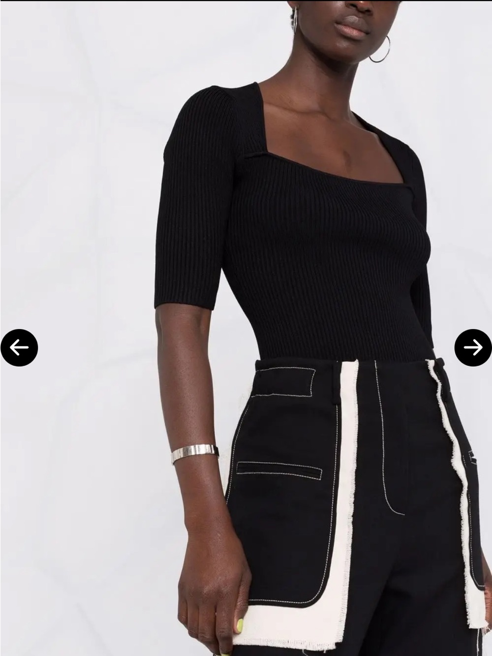 Ganni ballerina top is black ribbed-knit square neckline Size Small